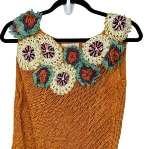 Edie Crochet Neck Sweater M Cottagecore Scandi Girl Coastal Boho